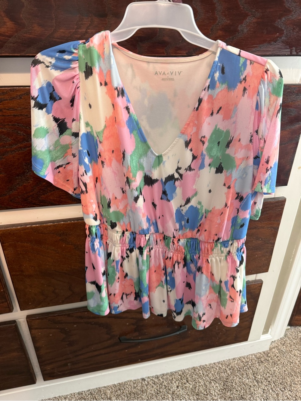 Ava & Viv Multicolor Watercolor Print Peplum Top
